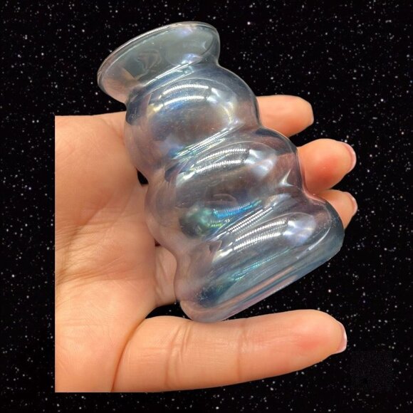 Iridescent Cobalt Blue Flint Glass Blown Vase Decoration Art Glass 3”T 1.5”W - Picture 5 of 12